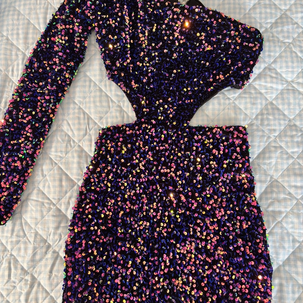Sequin One Shoulder Dress - Multicolor